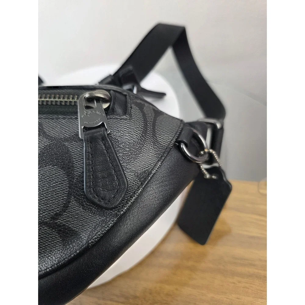Coach West Belt Bag Signature Canvas Leather Charcoal Black  Gray Fanny Pack - Picture 4 of 13